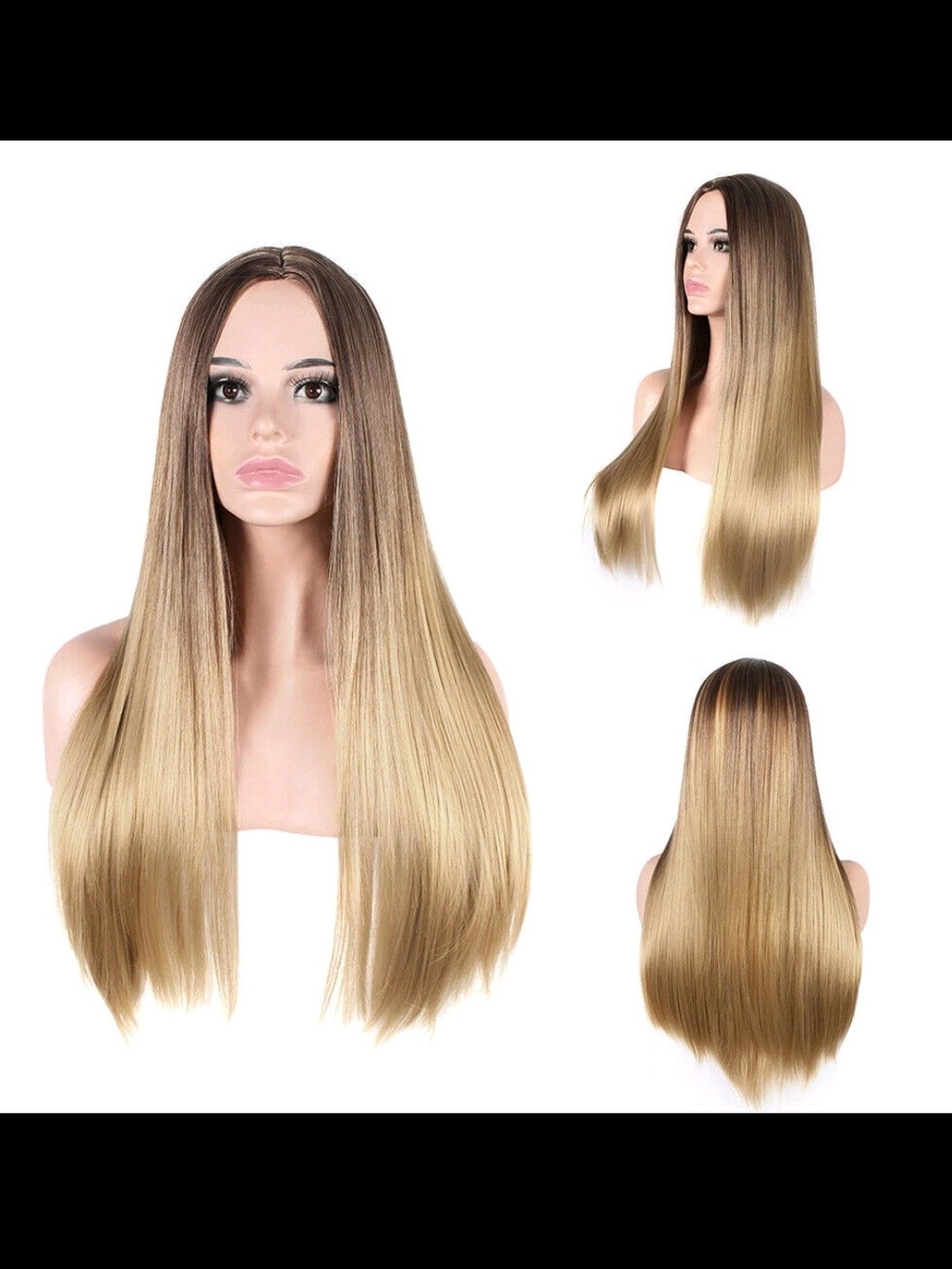 Synthetic Long‎ Straight Ombre Wig - Dark Root to Blonde